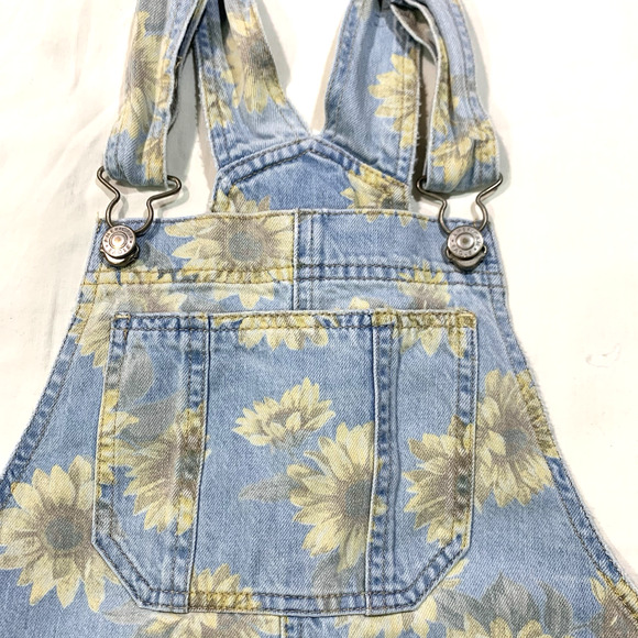 American Eagle Outfitters Overall Denim Dress Jumper Sz XS Sunflower Floral - Picture 2 of 14